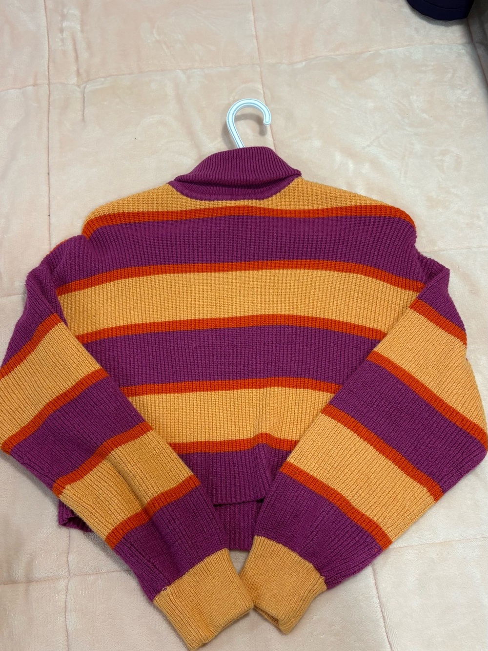 twik Striped Cropped Turtleneck Sweater in Purple, Gold & Orange